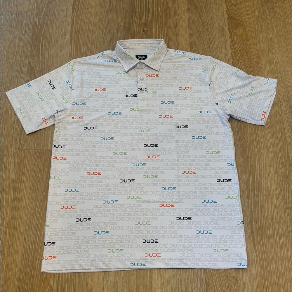 Men’s Waggle Dude Print White Polo Size XL